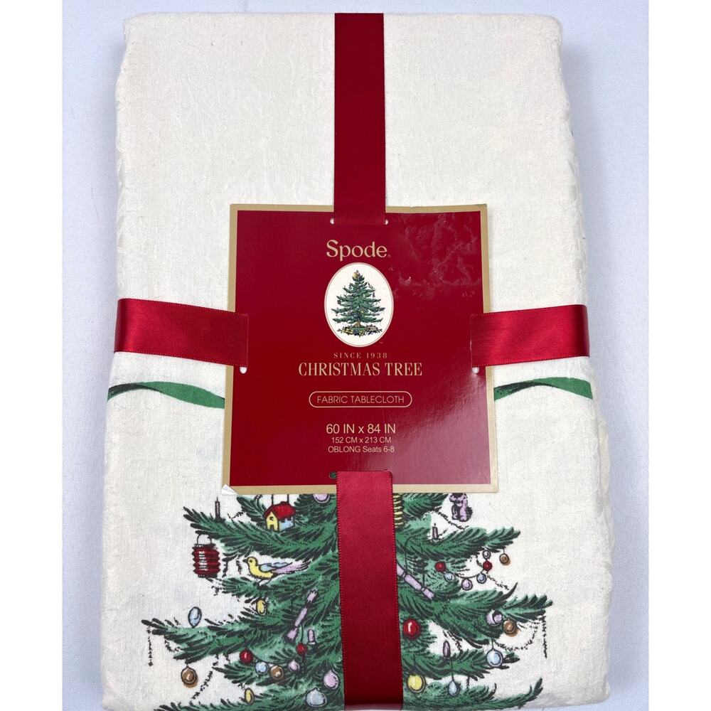 Spode Christmas Tree Fabric Tablecloth 60in x 84in Oblong Holiday Table Decor